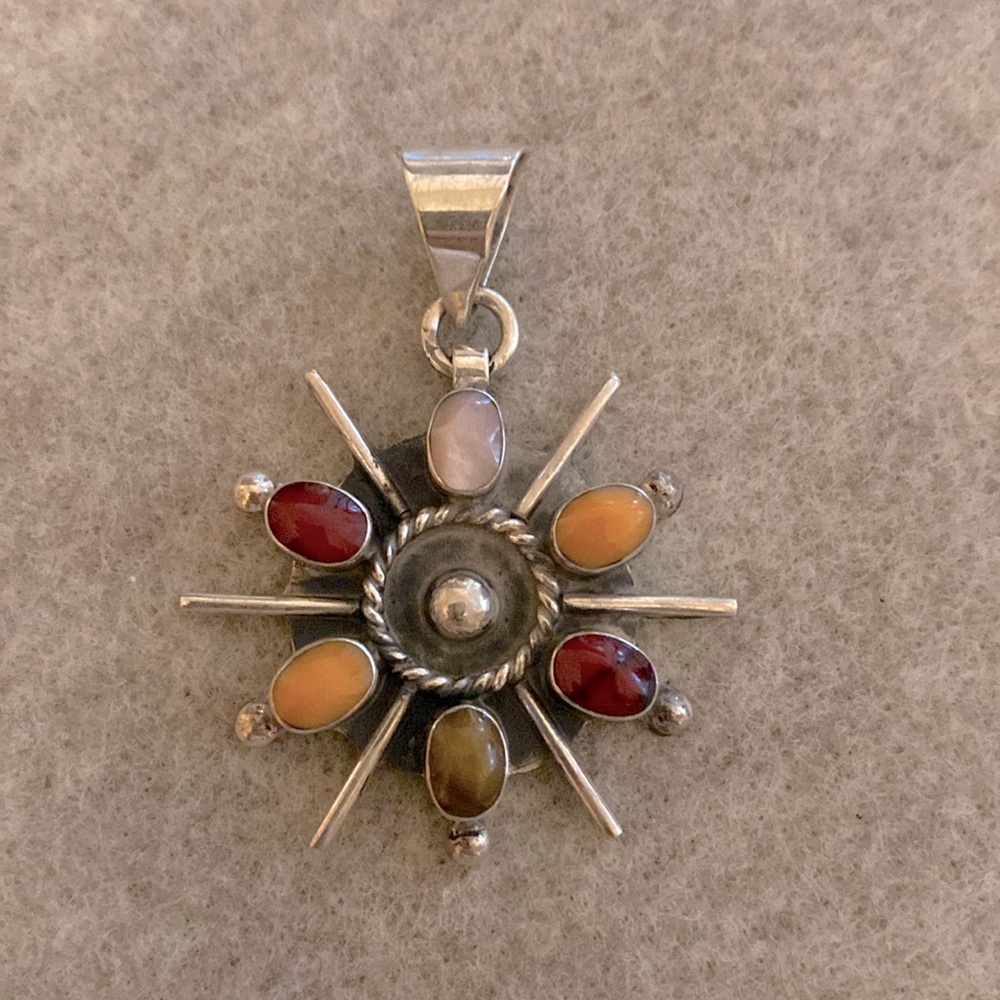 Pendant - multi colored stones - sterling silver